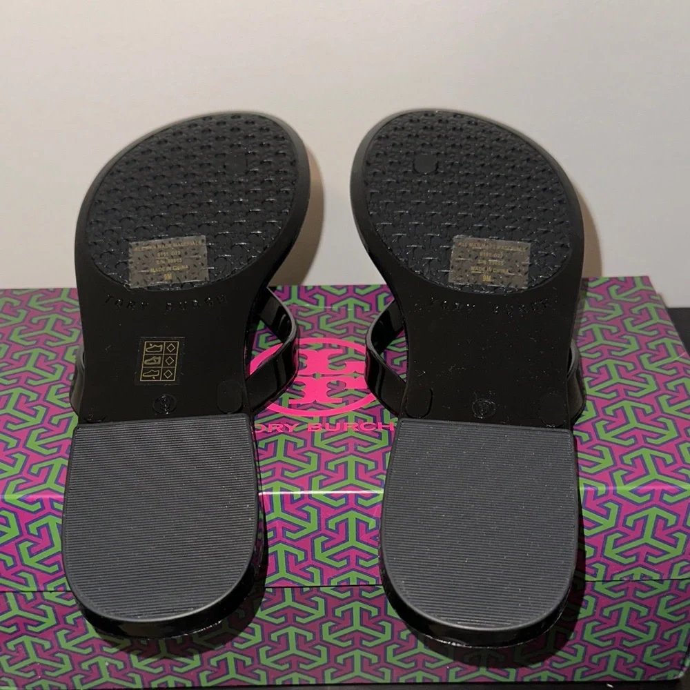 NEW! Tory Burch Glossy Black Studded Jelly Women's Thong Sandal - Picture 4 of 5